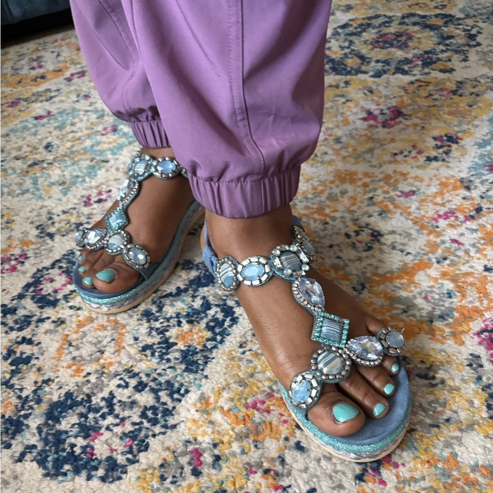 Italian Stylish Blue Embellished Sandals